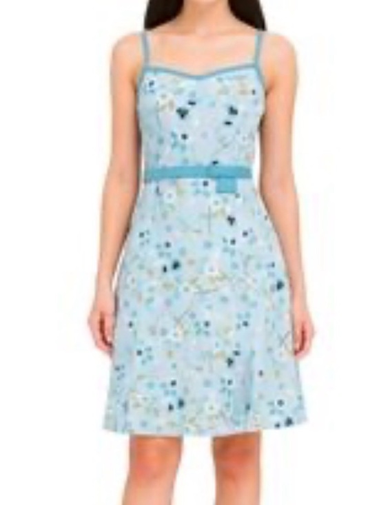 LOFT Dresses & Skirts - LOFT Light Blue Floral Linen-Blend A-Line Dress sz 6
